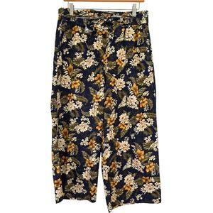 Land n Sea Floral Linen Blend Wide Leg Crop Pants Womens L Tropical Resortwear